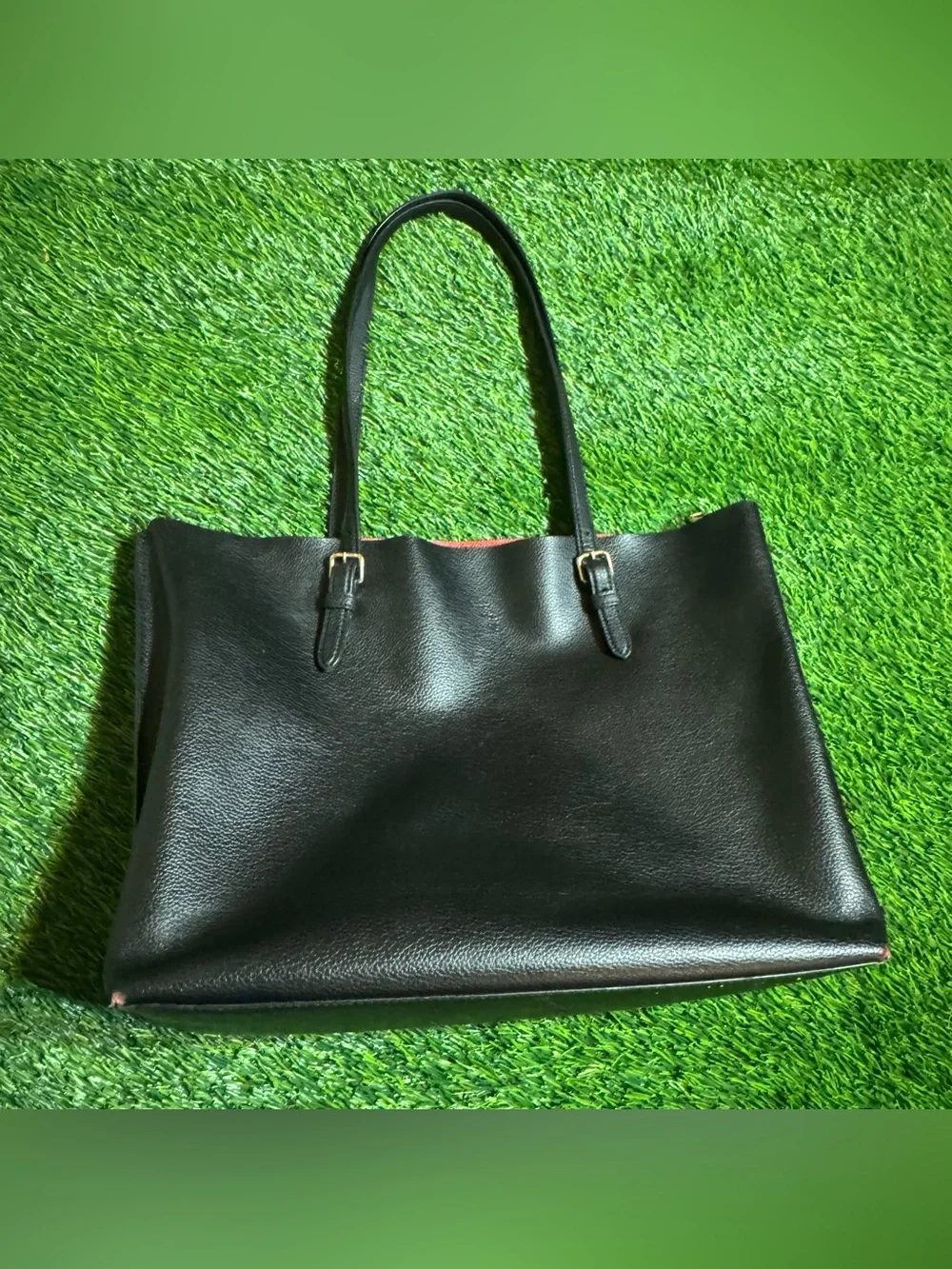 COACH Mollie Leather Tote Bag Black Red Interior Shoulder Handbag Purse 1671